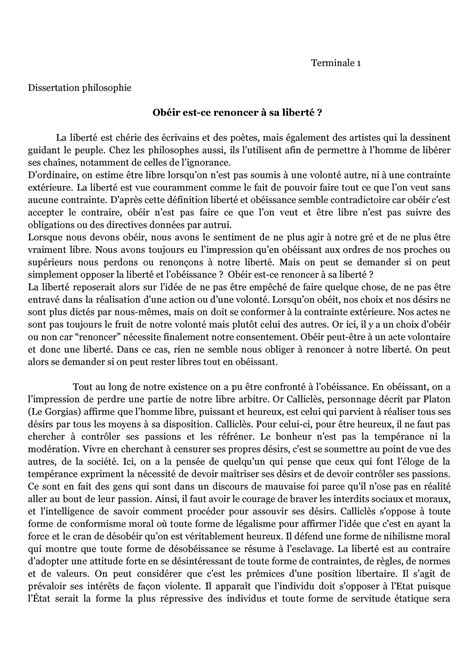 T1 Dissertion philo Terminale 1 Dissertation philosophie Obéir est ce