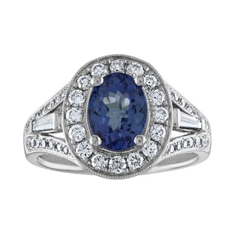 Tanzanite Oval Diamond Three Stone Gold Halo Ring At 1stdibs