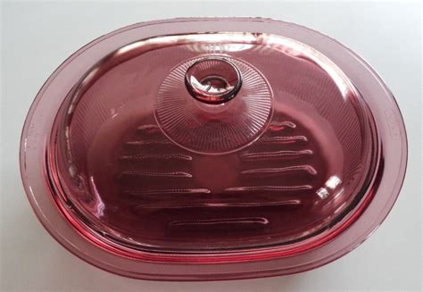 Pyrex Visions Corning Ware Cranberry Qt Roaster Casserole Dish With