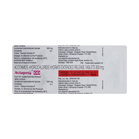 ACTAPRO OD Tablet 10's : Price, Uses, Side Effects | Netmeds