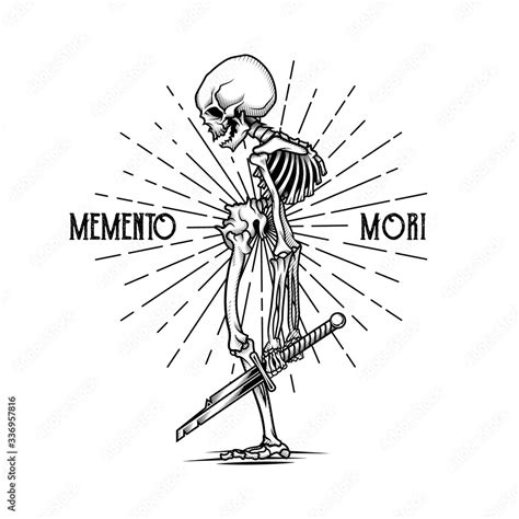 Memento Mori Poster Design Vector Illustration In Engraving