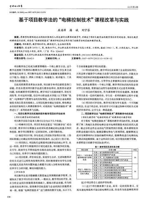 基于项目教学法的＂电梯控制技术＂课程改革与实践word文档在线阅读与下载无忧文档