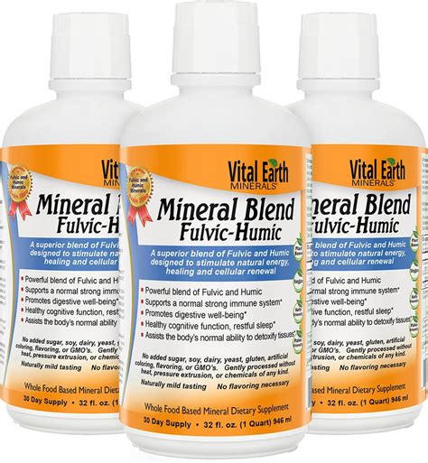 Vitalis Earth Minerals Fulvic Complex Whole Food Based Mineral Dietary Supplement 32 Oz 3 Pack