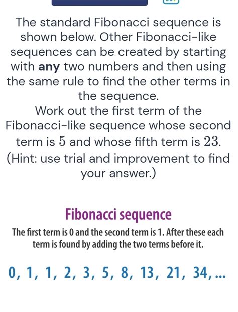 Solved The Standard Fibonacci Sequence Is Shown Below Other Fibonacci Like Sequences Can Be Cr