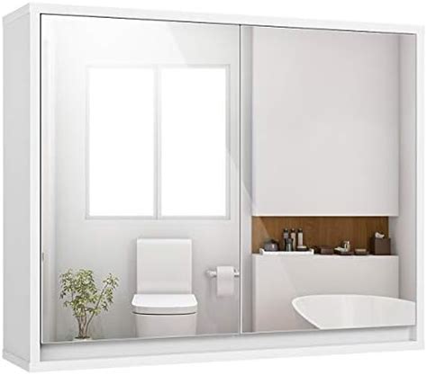 RELAX4LIFE Bathroom Wall Cabinet Double Door Mirrored Storage Cupboard