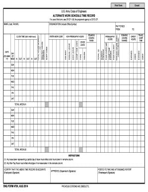 Fillable Online Publications Usace Army Work Schedule Time Record Work