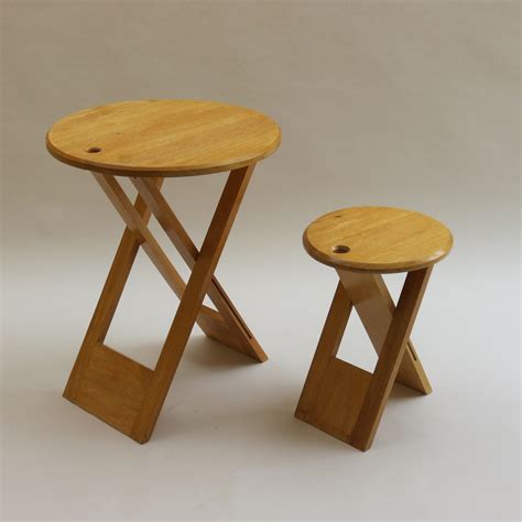 Vintage Folding wooden stool & dining table, 1980s | #133307