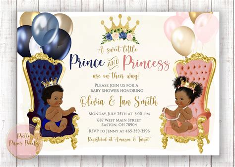 Prince Princess Baby Shower Invitation Twins Boy And Girl Twin