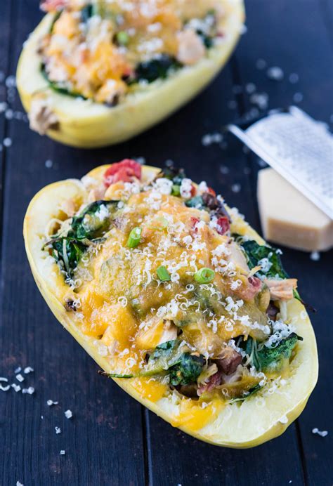 Low Carb Spinach Chicken Stuffed Spaghetti Squash A Zesty Bite