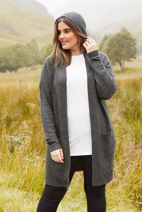 Grey Hooded Cardigan Plus Size 16 To 36