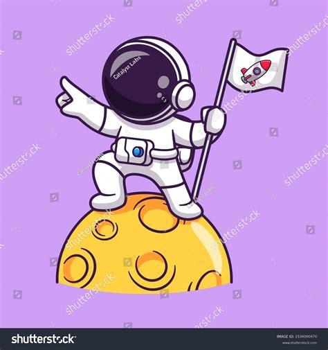 Cute Astronaut Holding Flag On Moon Stock Vector (Royalty Free ...