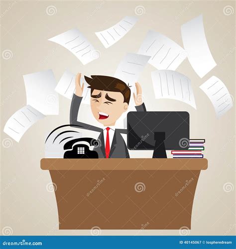 Cartoon Businessman Busy On Office Table Stock Vector Illustration Of