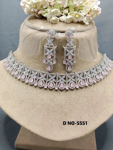 Silver Brass R Chie Creation CZ AD NECKLACE SET SKU 5551 Box At Rs