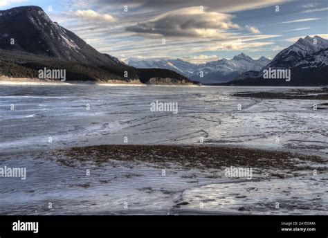 Abraham Lake Winter Stock Photo - Alamy