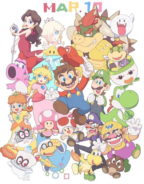 Princess Peach Mario Rosalina Boo Luigi And 17 More Mario Drawn