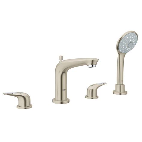 Glacier Bay Lyndhurst 2 Handle Deck Mount Roman Tub Faucet With Handheld Shower In Brushed