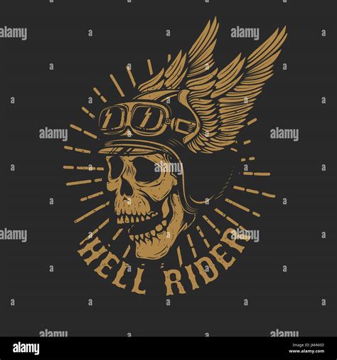 Racer Skull In Winged Helmet Isolated On Dark Background Design