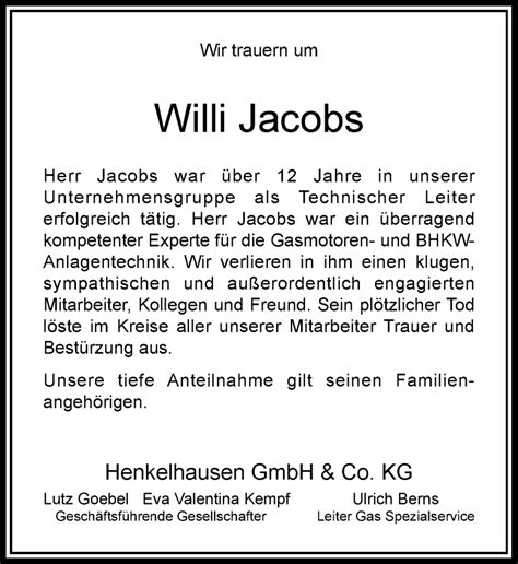 Alle Traueranzeigen für Willi Jacobs trauer rp online de