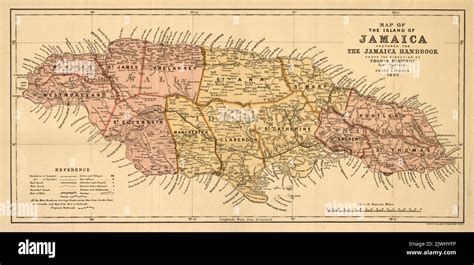 Vintage map of the island of Jamaica in the West Indies, ca. 1893 Stock ...