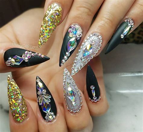 Bling Nails Fun Nails Pretty Nails Stiletto Nail Art Rainbow Nails