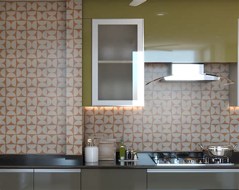 Vibrant Kitchen Tile Design With A Wall Dado Livspace