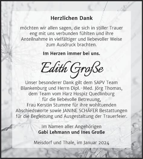 Traueranzeigen von Edith Große abschied nehmen de