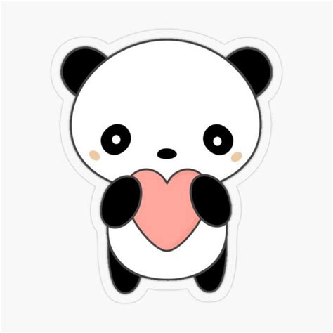 a panda bear holding a heart shaped object in its paws sticker on a ...