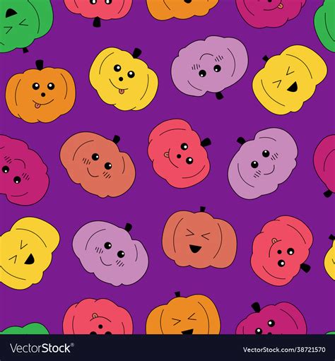 Cute colorful pumpkins halloween seamless Vector Image