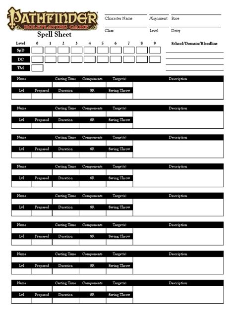 Pathfinder Spell Sheet Pdf