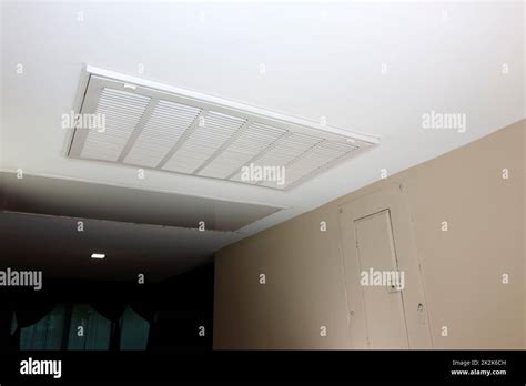 White Rectangle Hvac Air Return Vent Grill In A Home Ceiling Stock