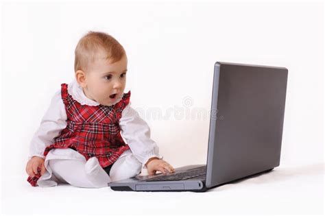 Baby And Computer Stock Image Image Of Costume Beautiful 12063145