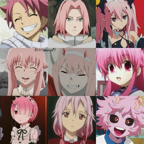 The Many Faces Of Anime Characters With Pink Hair And Blue Eyes All In