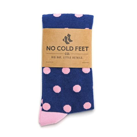 Navy Blue And Pink Polka Dot Socks Groomsmen Socks No Cold Feet Co