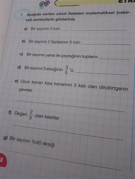 A A Da Verilen S Zel Ifadeleri Matematiksel Cebir Sel