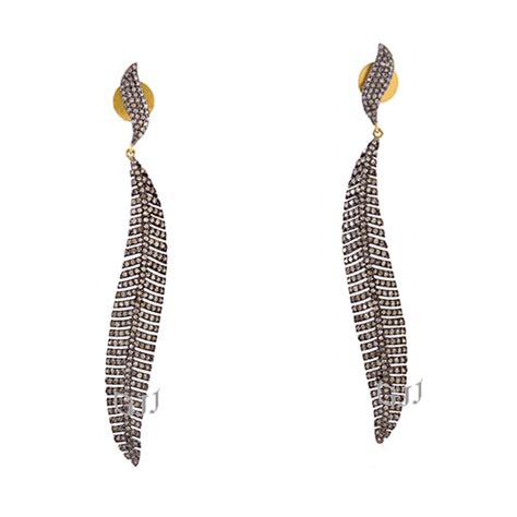 Online Retail Wholesale Pave Diamond Leaf Style Dangle Earring Of 14 K Gold 1 41 Grams And