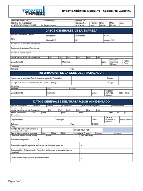 Formato Investigación De Incidente Accidente Pdf Lesión Causas