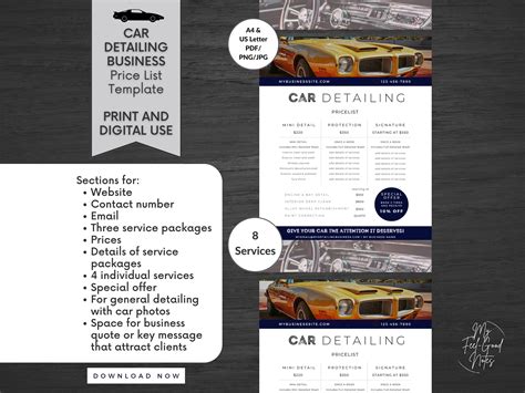 Car Detailing Price List Template Business | Editable Pricing | Canva