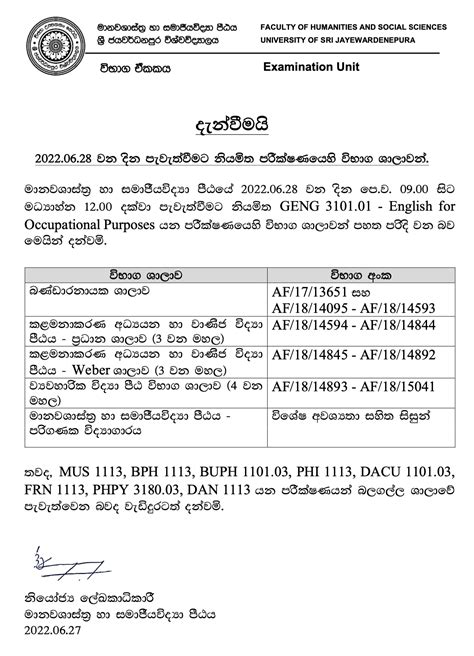 Lms University Of Sri Jayewardenepura දැන්වීමයි 20220628 වන දින