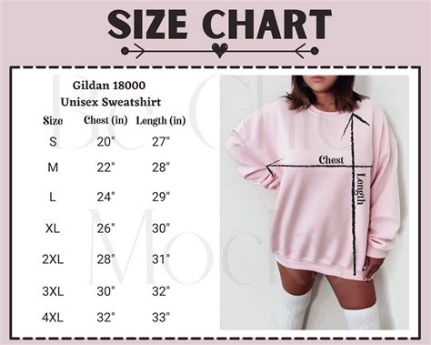 Gildan 18000 Model Size Chart Gildan Sweatshirt Size Chart | Etsy in ...