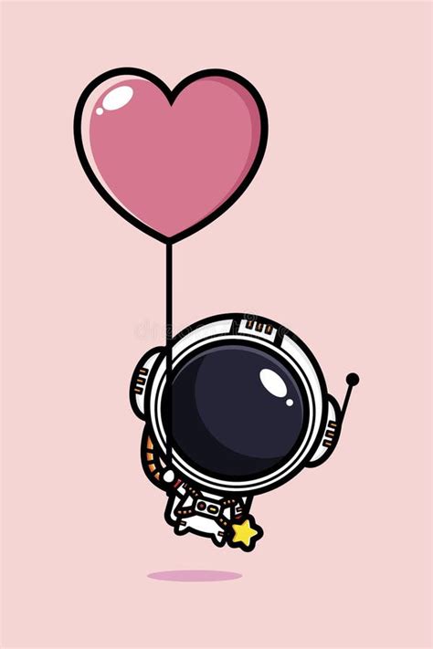 Astronauta Lindo Personaje De Dibujos Animados Est Volando En Un Globo