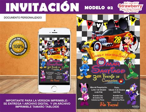 Invitación Tipo Pizarron Mickey Aventuras Sobre Ruedas 02 65 00 en