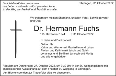 Traueranzeigen Von Hermann Fuchs Schwaebische De Trauerportal