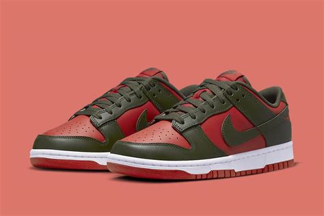 Nike Dunk Low Mystic Red Cargo Khaki Dv Mens Shoes New Ebay