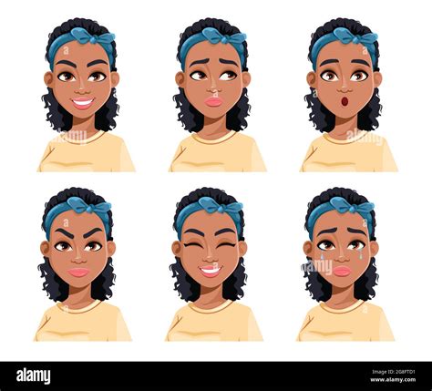 Face Expressions Of African American Woman Different Female Emotions