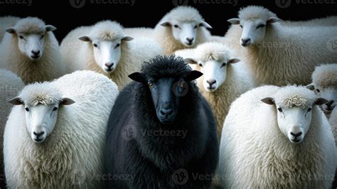 A Black Sheep Surround With Normal White Sheep Metaphor To Be