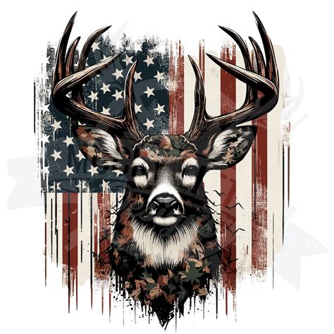 Buck With Flag Background Png Whitetail Buck Head Graphic Deer Flag Png