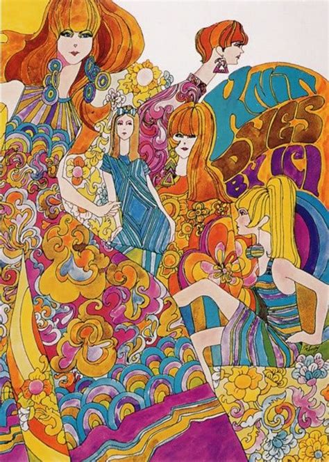 Psychedelic Fashion Illustration For Knit Dyes By Ici 1960s