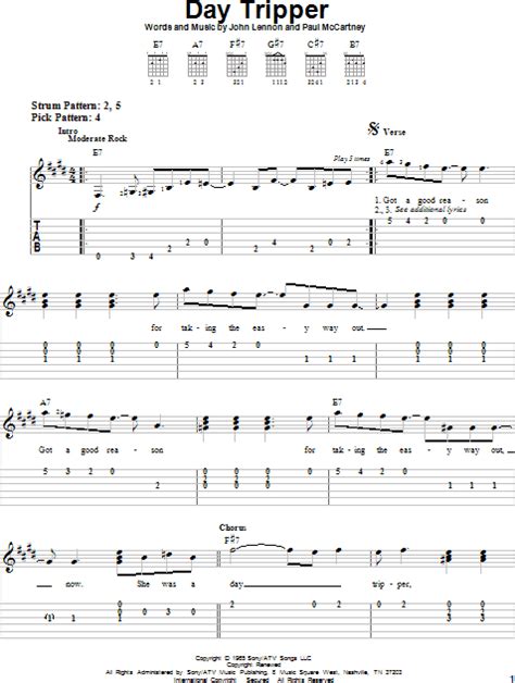 Day Tripper Easy Guitar With Tab Zzounds