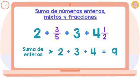 Suma de números mixtos enteros y fracciones Matemóvil