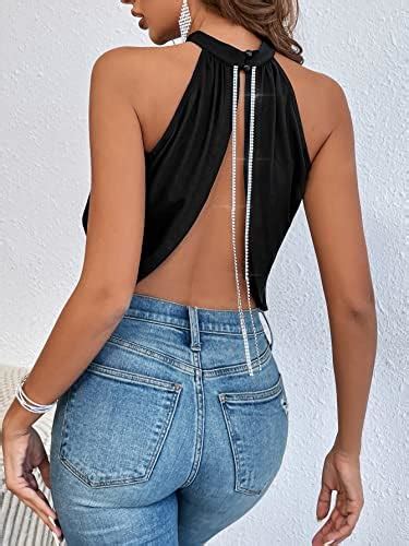 Gorglitter Women S Rhinestone Chain Wrap Halter Cami Top Backless